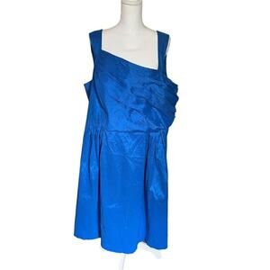 Calvin Klein 22W Blue Shiny Sleeveless Dress Ruched Chest Cocktail Party